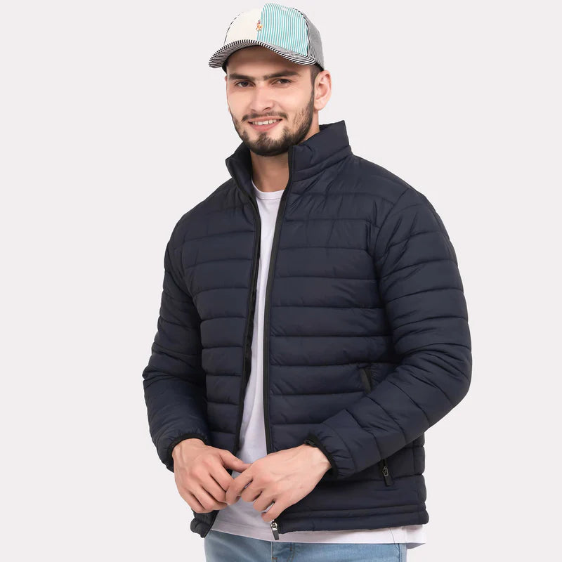 Stand Collar Puffer Jacket - Blue