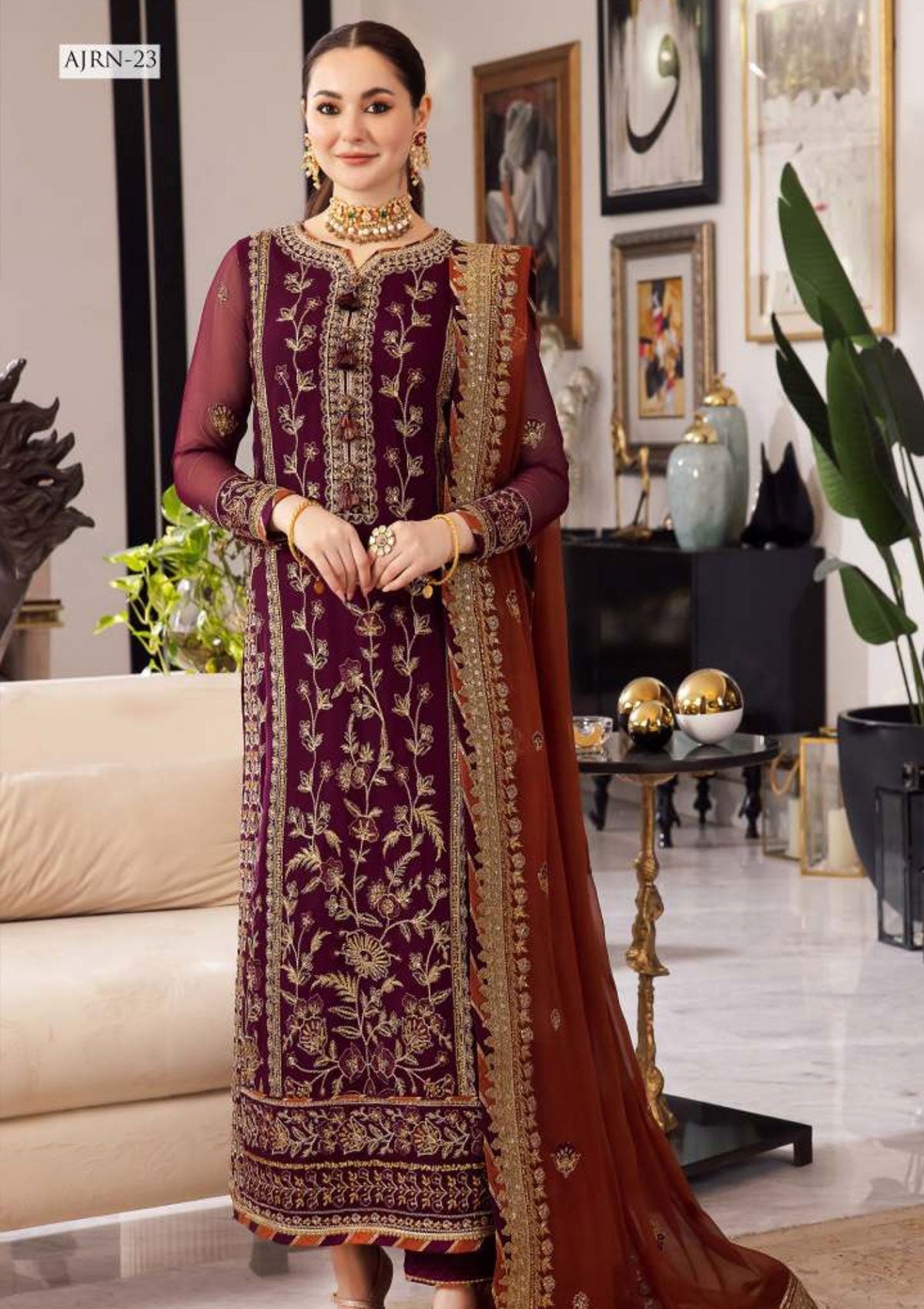 Luxucy Chiffon Collection 3PC Unstitch Dess AJRN-23