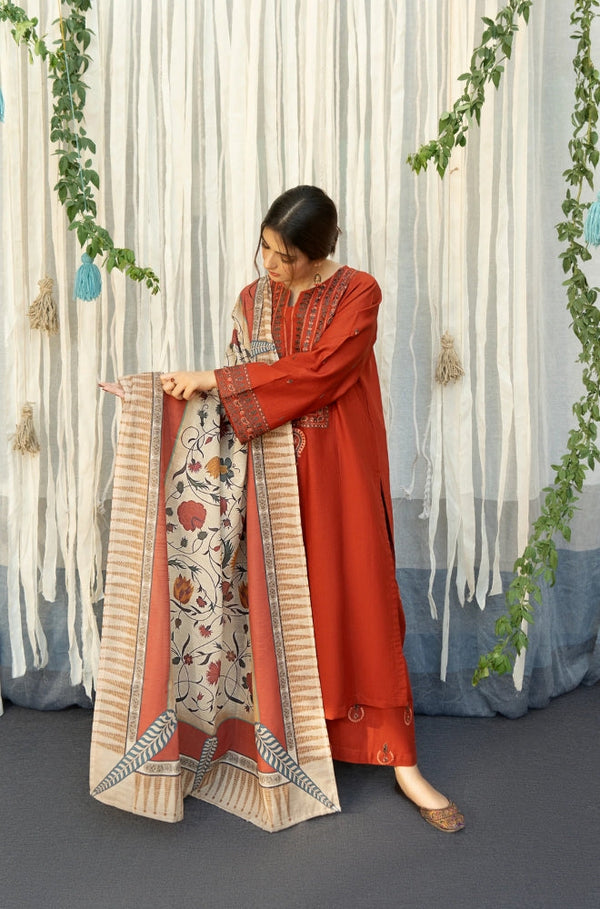 AISLING 3PC Lawnsuit with Digital Printed Shawl AF-08