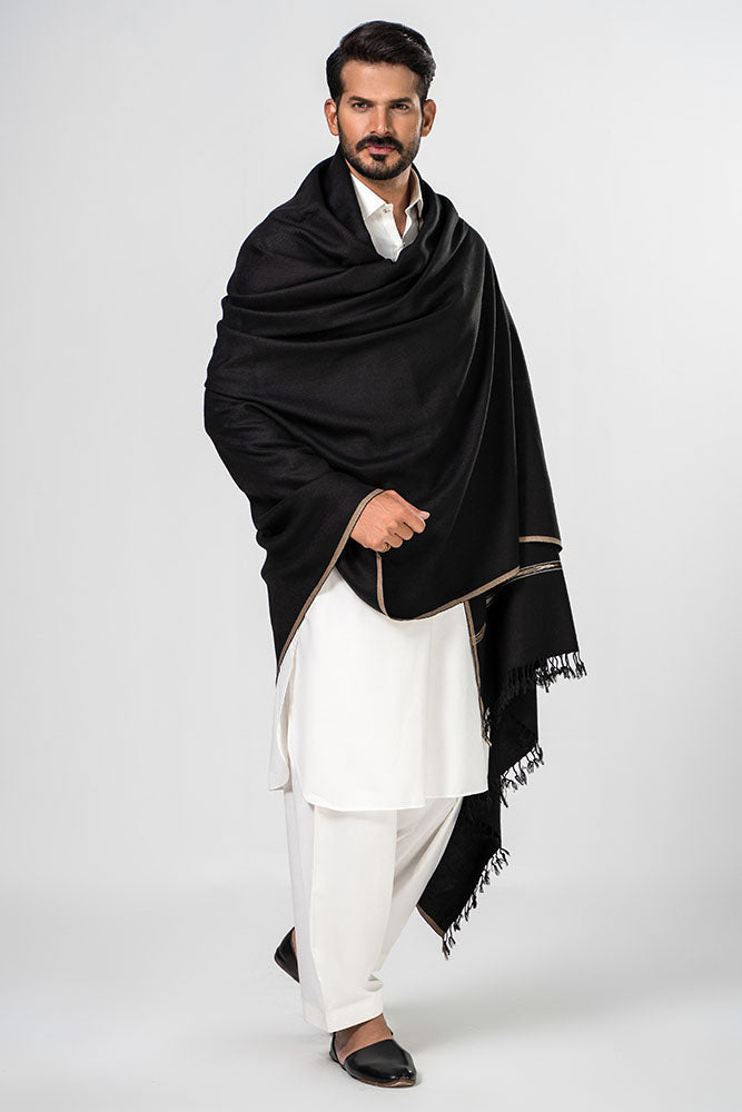 Brandy Wear Speical Men's Winter Pashmina Woolen Shawl - (Black) - JS-01