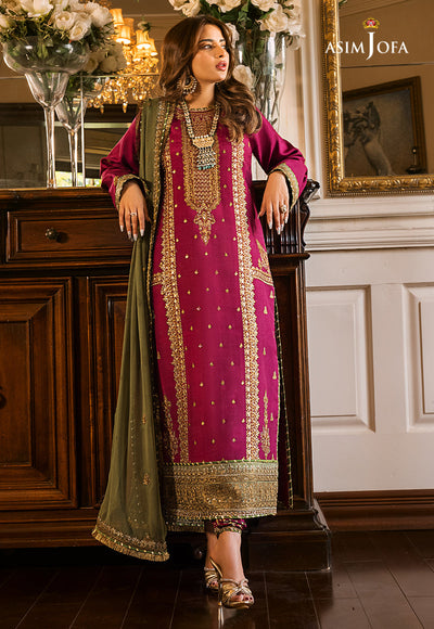 AJSM-01 Embroidered Chiffon Unstitch Luxury Dress