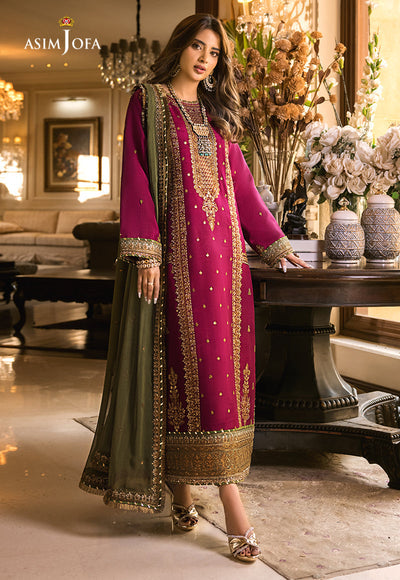 AJSM-01 Embroidered Chiffon Unstitch Luxury Dress