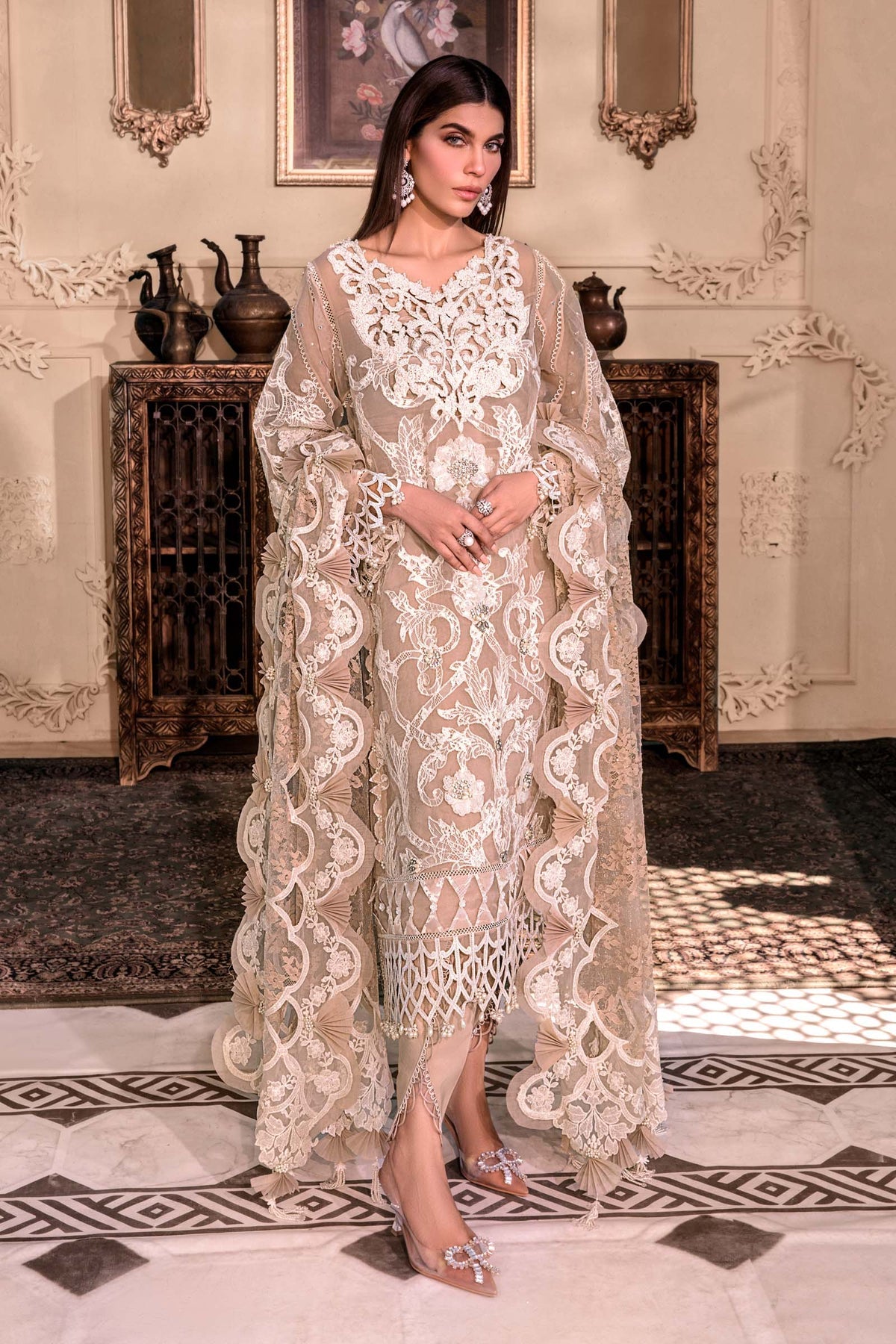 M.B DRESS MBROIDERED ORGANZA HAND WORK (Unstitched) MB-071
