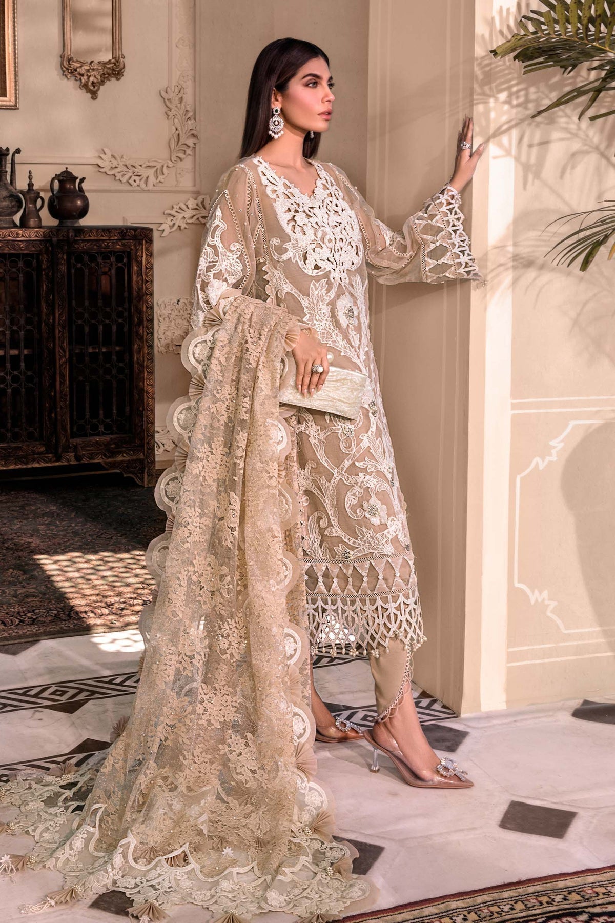M.B DRESS MBROIDERED ORGANZA HAND WORK (Unstitched) MB-071
