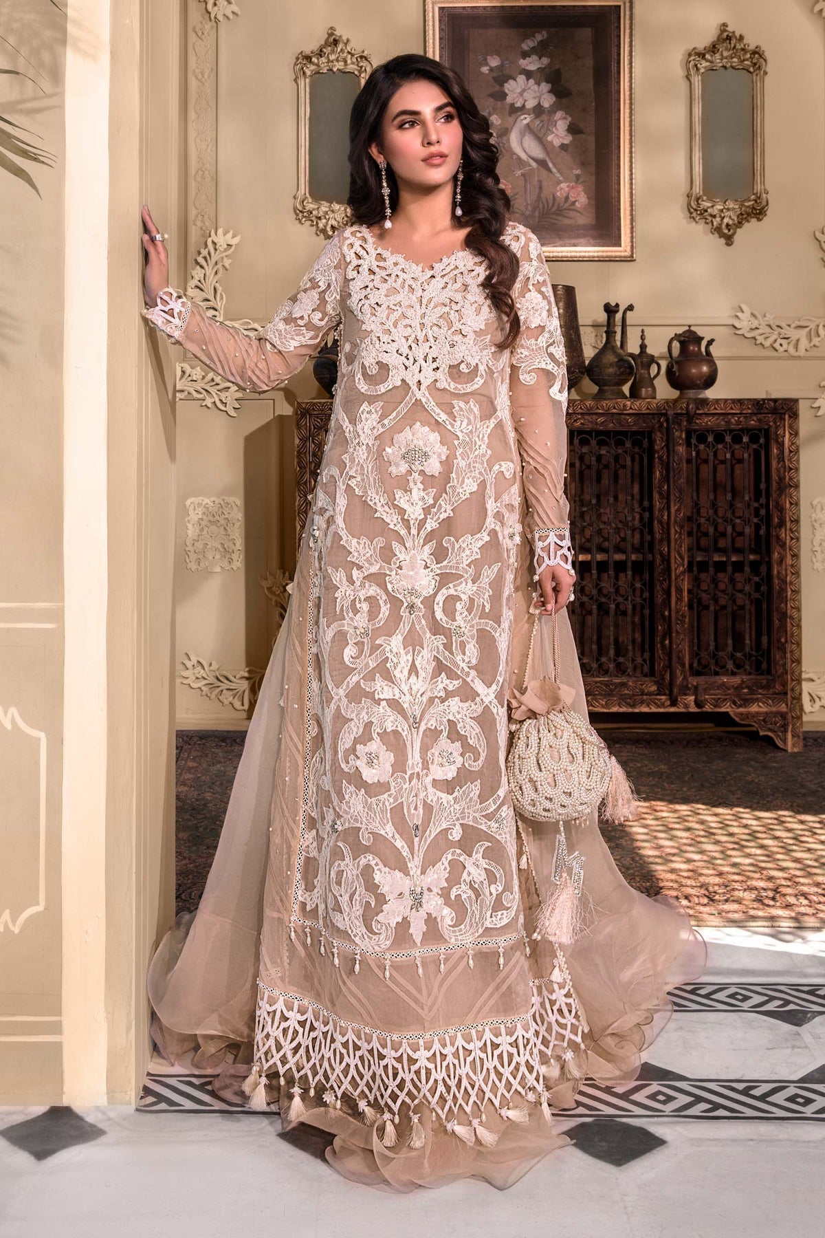 M.B DRESS MBROIDERED ORGANZA HAND WORK (Unstitched) MB-071