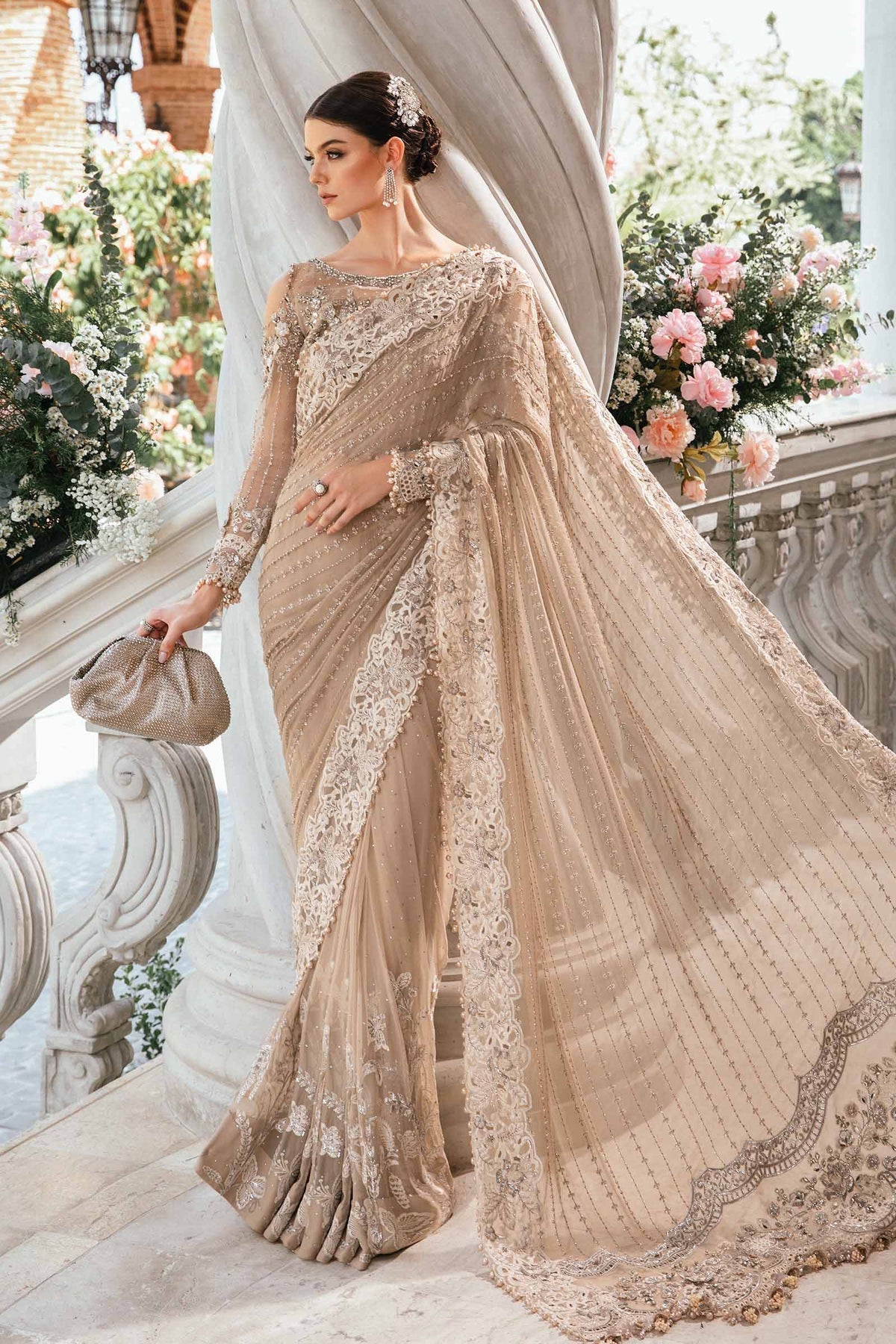 Luxury Emb Net Fully Heavy Saree  -Unstitched (MB-SC01)