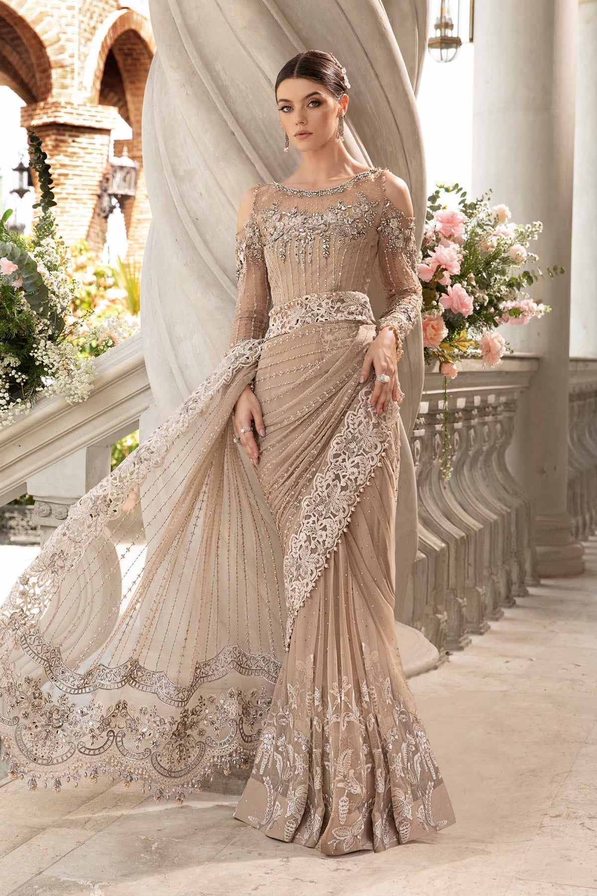 Luxury Emb Net Fully Heavy Saree  -Unstitched (MB-SC01)