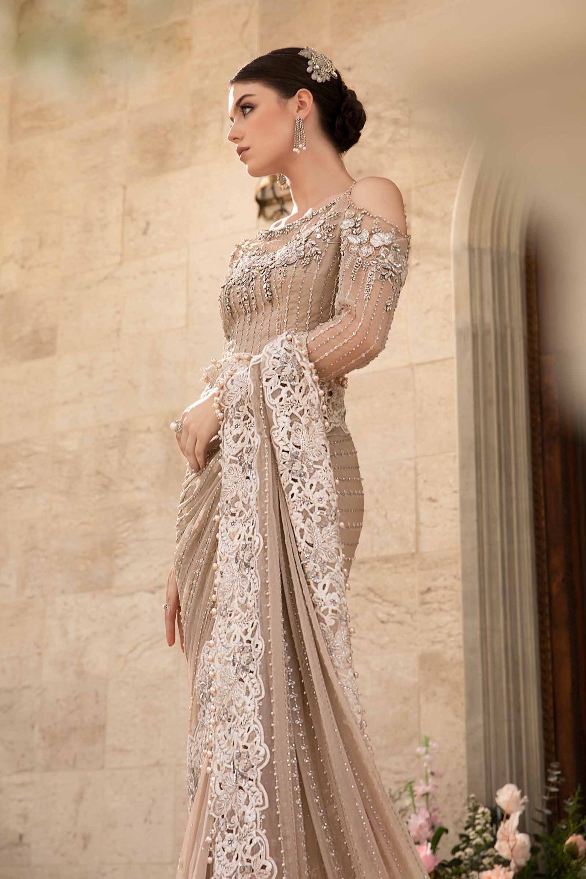 Luxury Emb Net Fully Heavy Saree  -Unstitched (MB-SC01)