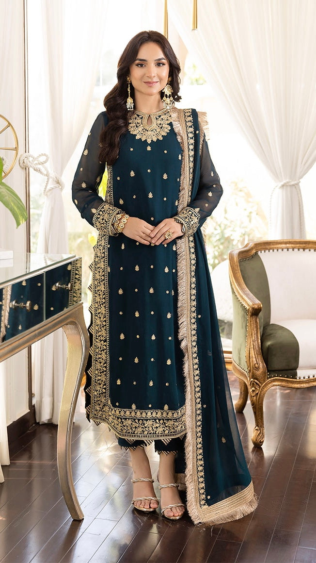 Embroidered Chiffon Unstitch Luxury Dress (zink) AJ-31