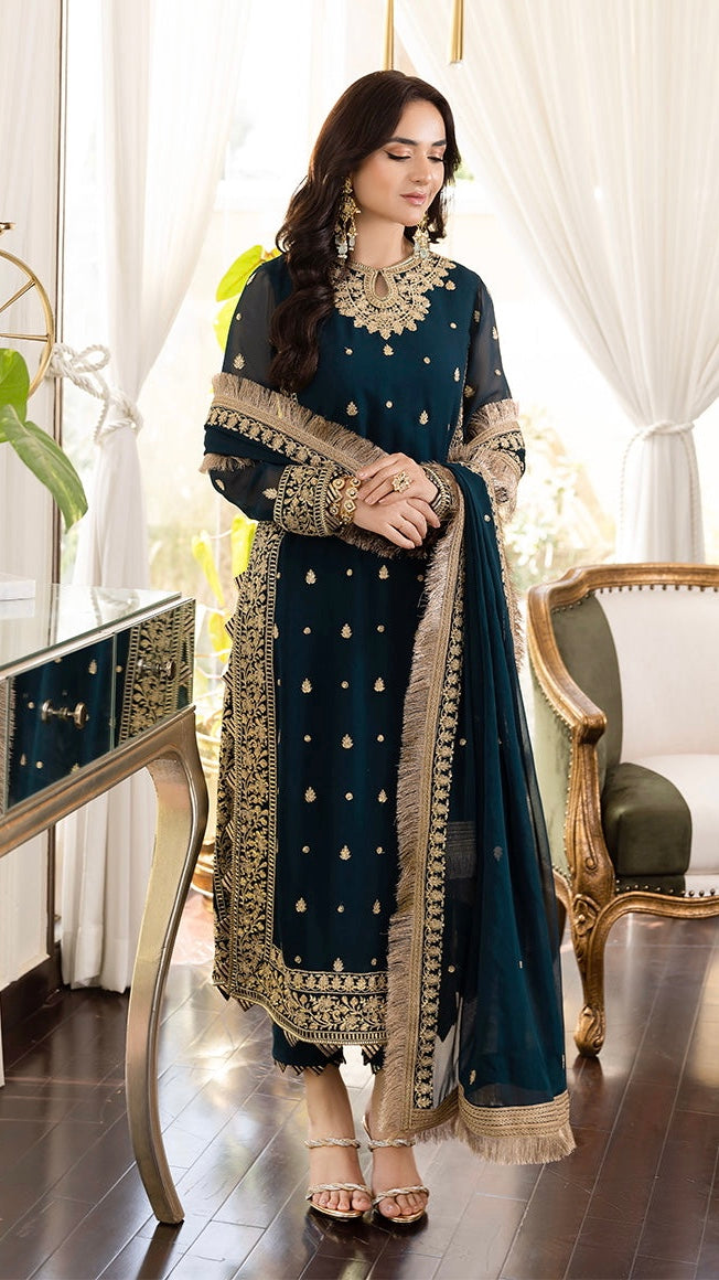 Embroidered Chiffon Unstitch Luxury Dress (zink) AJ-31