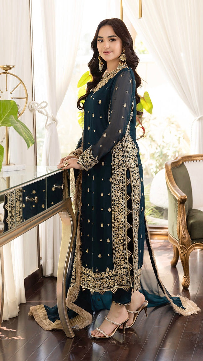 Embroidered Chiffon Unstitch Luxury Dress (zink) AJ-31
