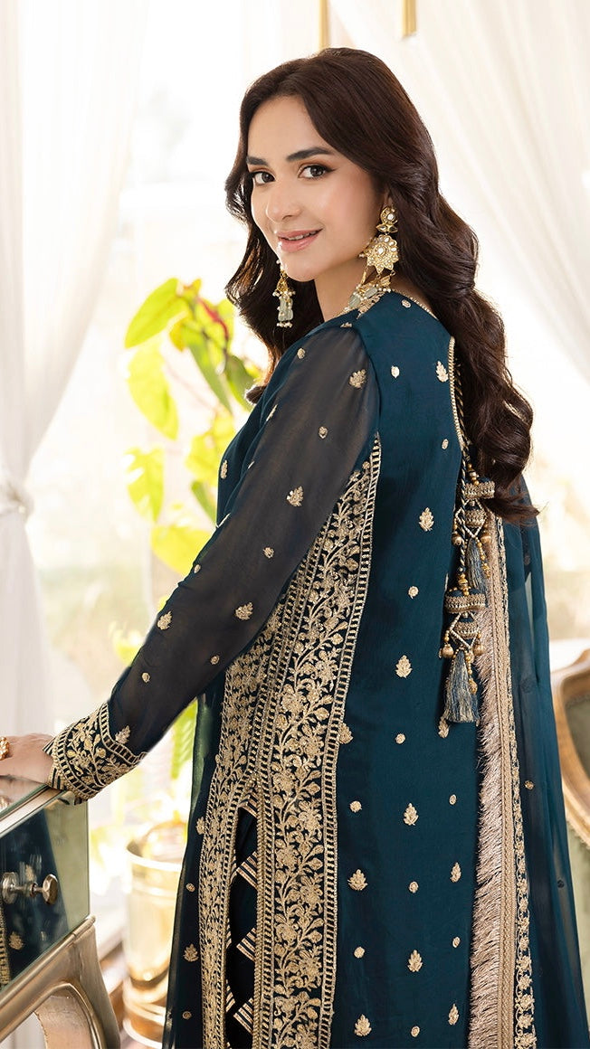 Embroidered Chiffon Unstitch Luxury Dress (zink) AJ-31