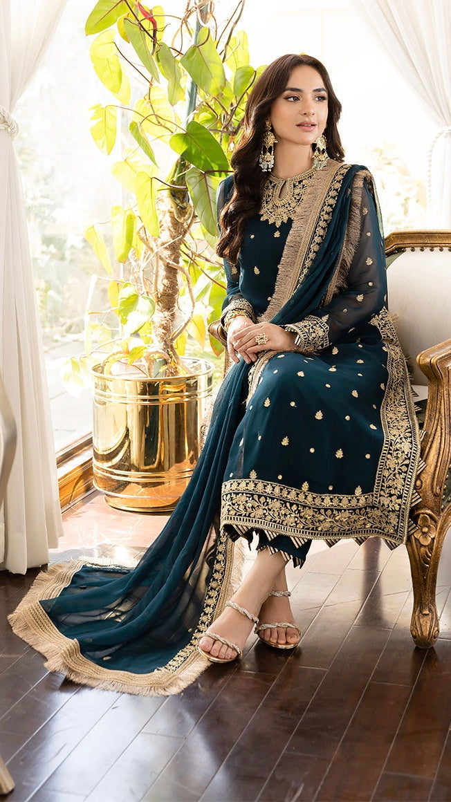 Embroidered Chiffon Unstitch Luxury Dress (zink) AJ-31