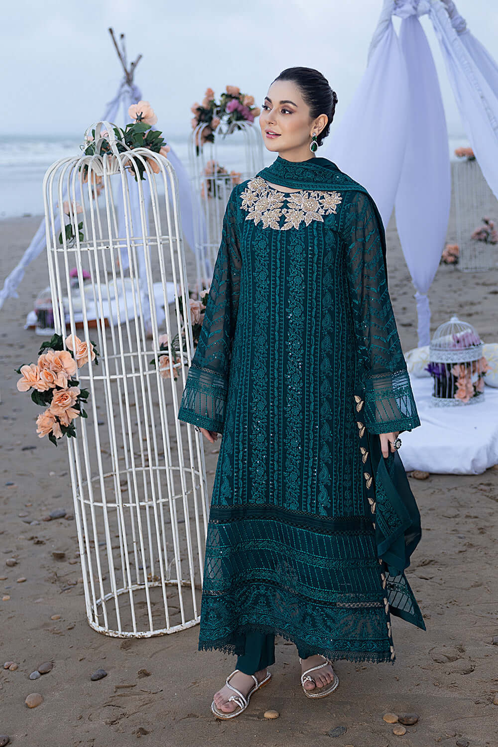 AZURE 3PC COMPLETE CHIFFON DRESS (Unstitched) AC-45