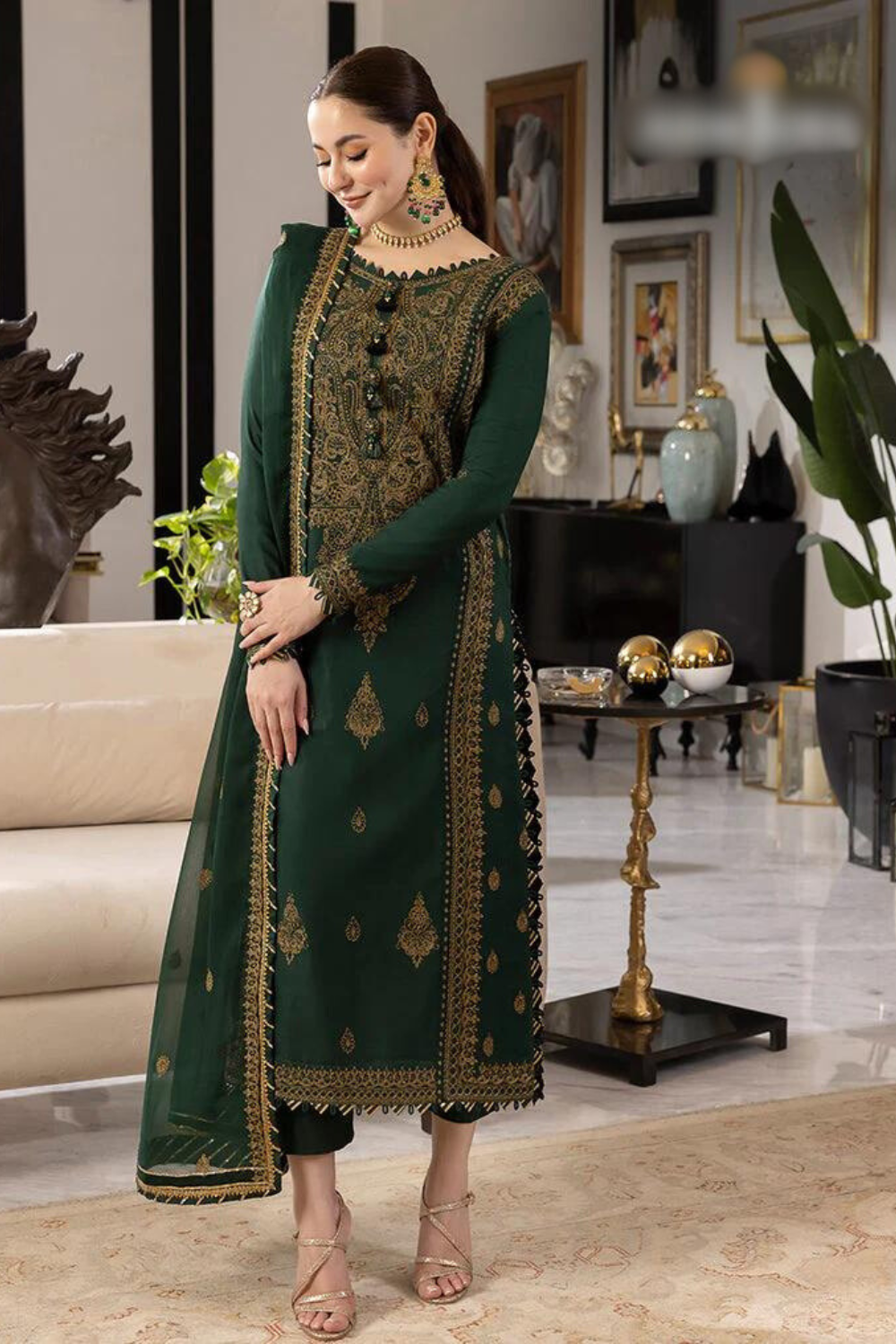 Rang e Noor Chiifon Fully Heavy Emb 3pc Dress ( Unstitch ) RN-32