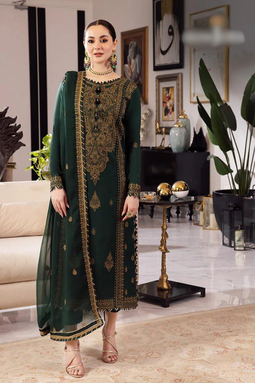 Rang e Noor Chiifon Fully Heavy Emb 3pc Dress ( Unstitch ) RN-32