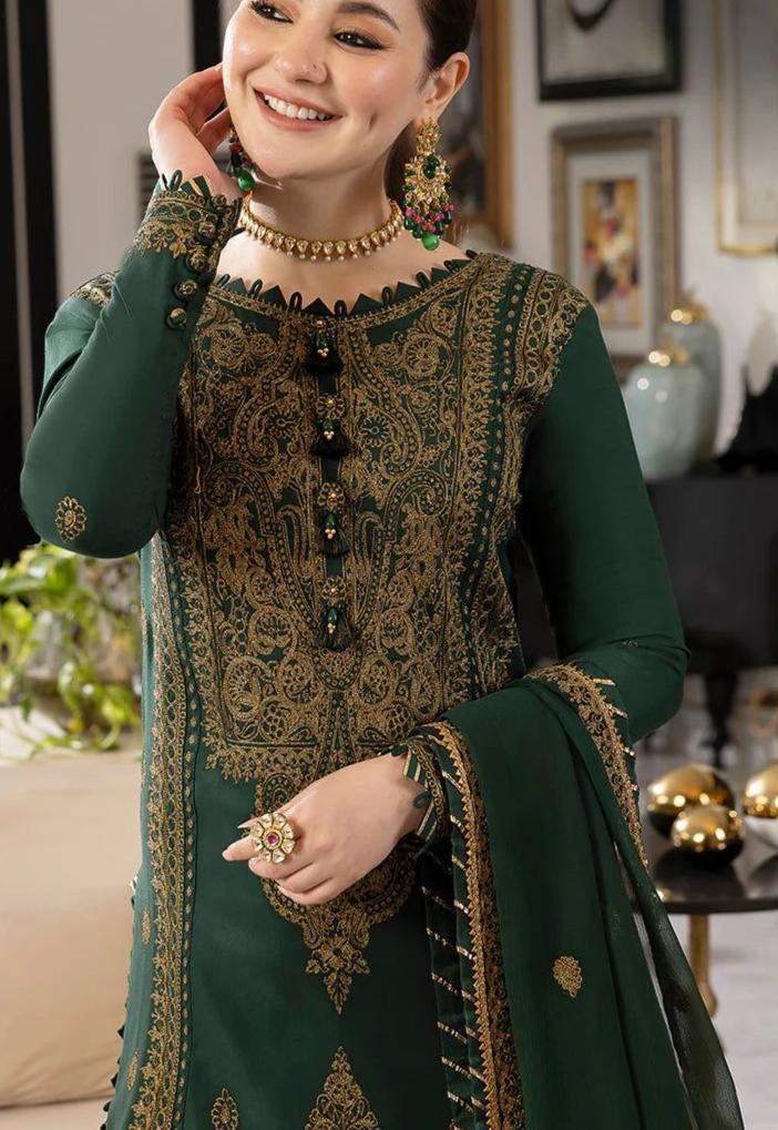 Rang e Noor Chiifon Fully Heavy Emb 3pc Dress ( Unstitch ) RN-32