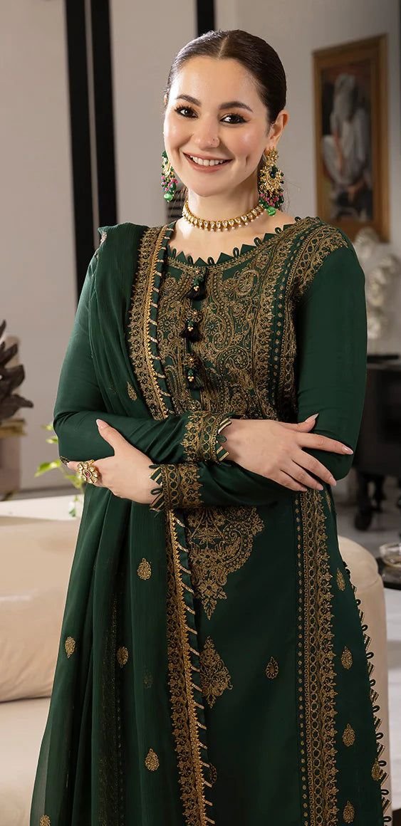 Rang e Noor Chiifon Fully Heavy Emb 3pc Dress ( Unstitch ) RN-32