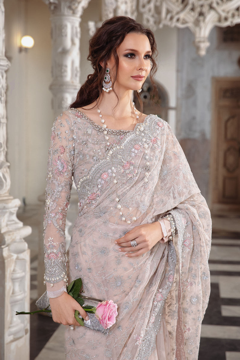 Embellished Pale Pink Net Saree Collection -Unstitched (MB-SC04)