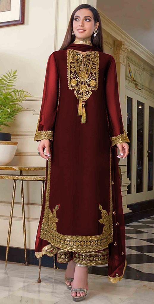 Asim Jofa chiffon emb spengle work 3pc unstitch AF-C95